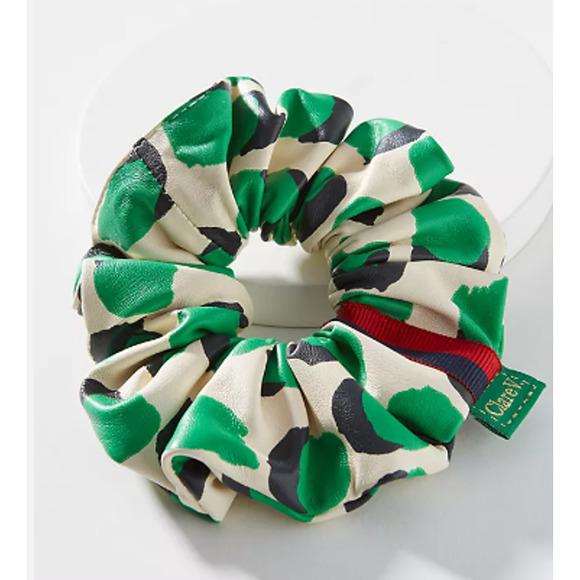 Clare V. Accessories - Clare V. by Anthropologie Green & Cream Leopard Print Leather Chantal Scrunchie